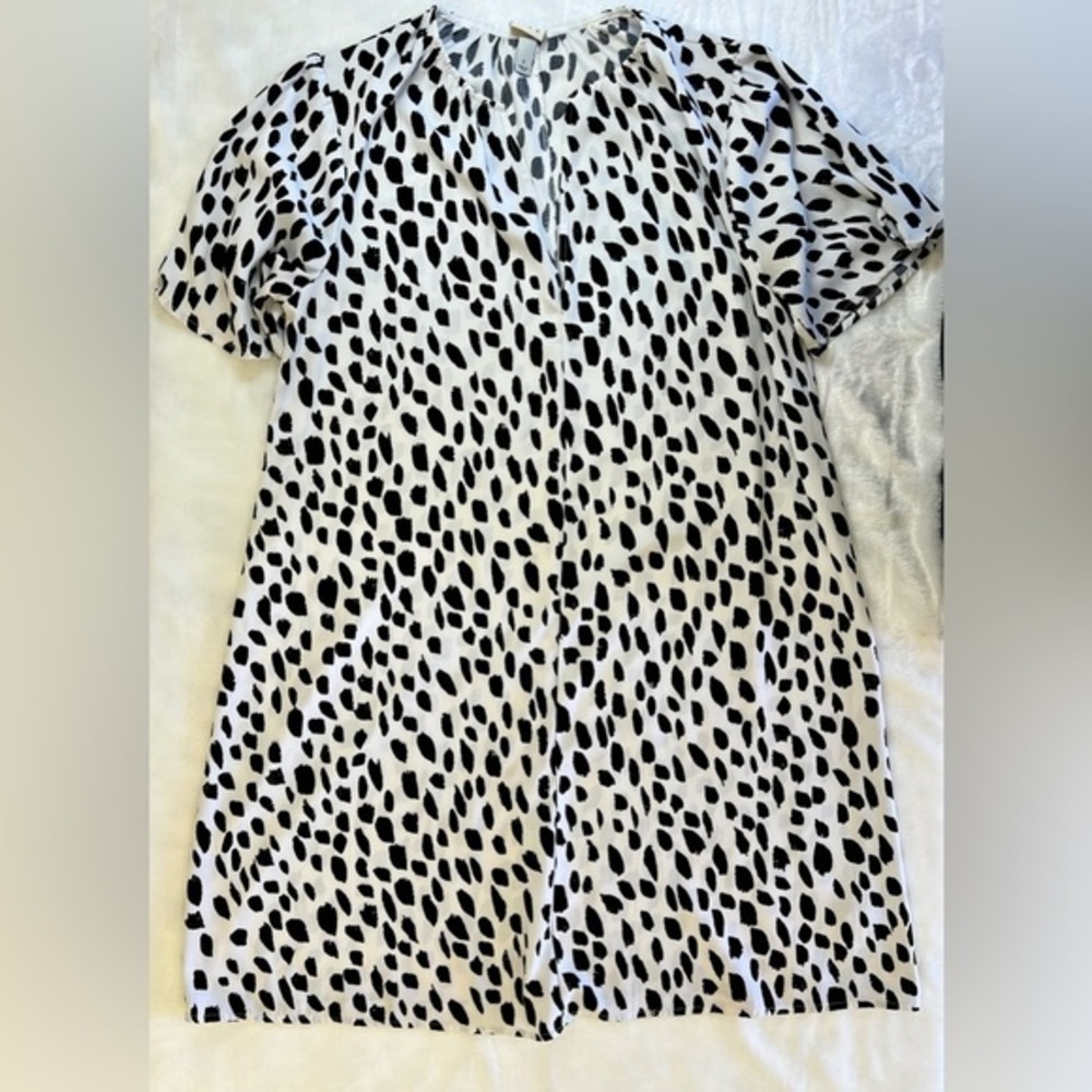 a new day Animal Print Deep V Flutter Sleeve Trapeze Dress Sz L EUC‎